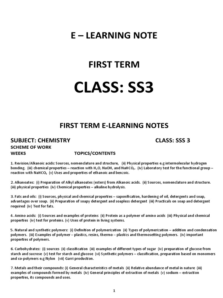 SSS 3 E Note 1st Term Chemistry | PDF | Glucose | Amine
