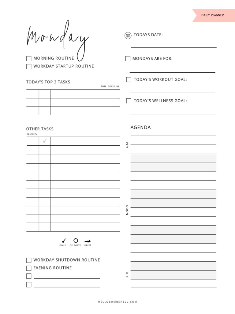 Hello Bombshell Letter Bombshell Entrepreneur Daily Planner Printable ...