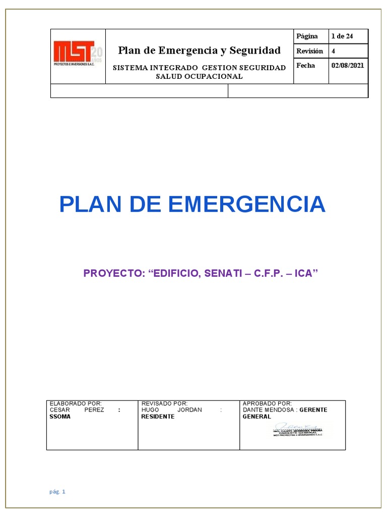 Plan de Emergencia Ok | PDF | Primeros auxilios | Seguridad y salud ...
