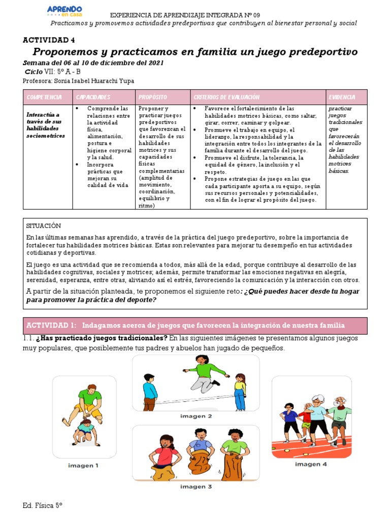 ACTIVIDAD 4 Proponemos y Practicamos en Familia Un Juego Predeportivo ...