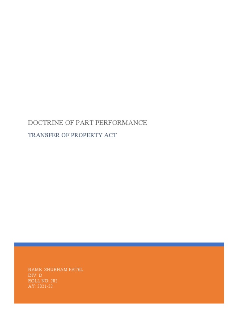 Doctrine of Part Performance: Transfer of Property Act | PDF | Lawsuit ...