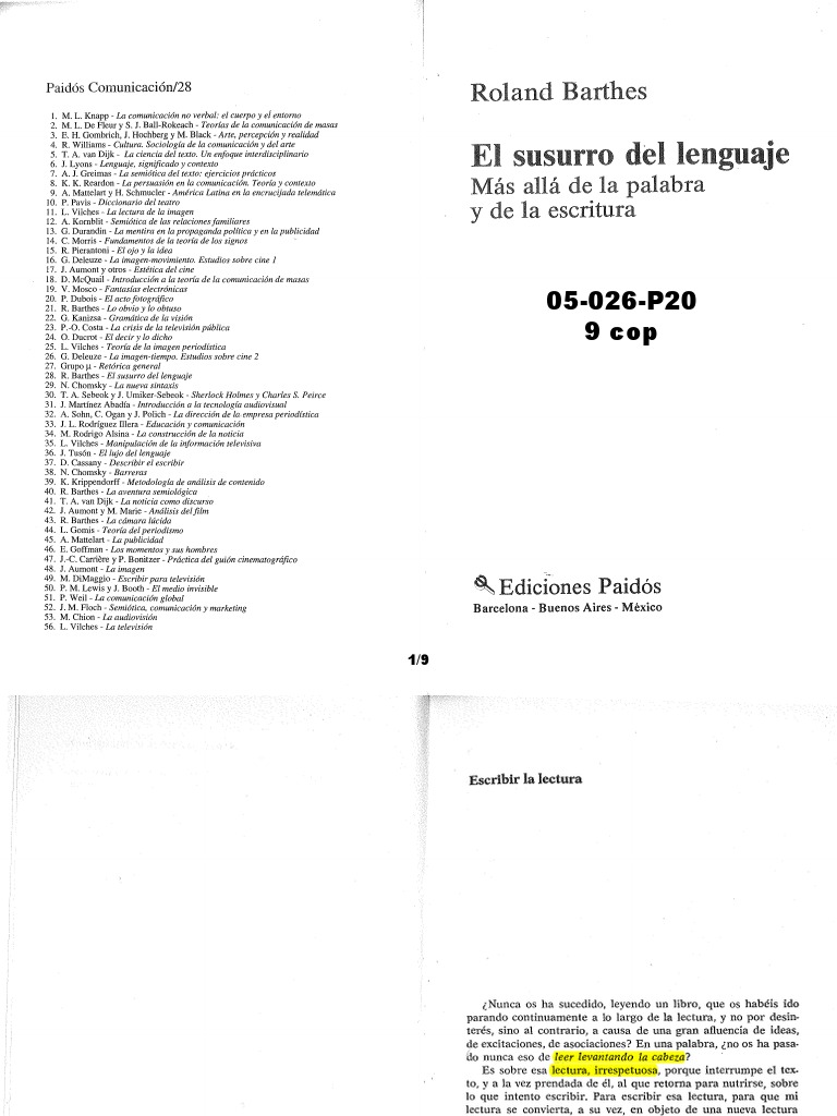 BARTHES, Escribir La Lectura y Sobre La Lectura | PDF | Autor ...