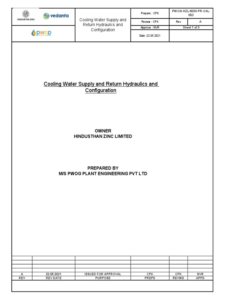 PWOG HZL 6033 PR CAL 002 Cooling Water Supply and Return