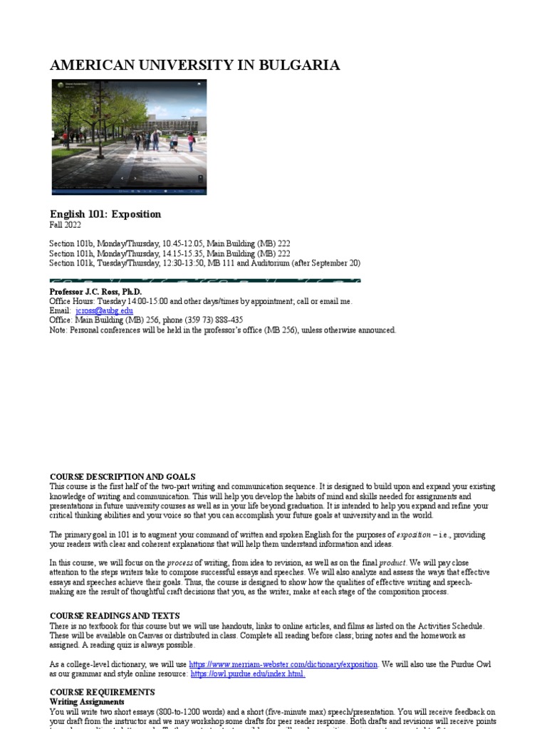 Syllabus and Schedule - ENG 101 - Fall 2022 - Students - Full | PDF ...