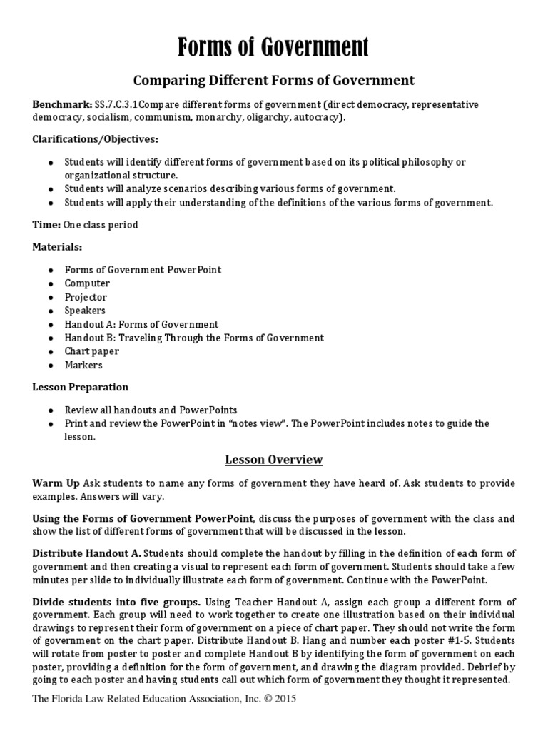 Comparing Forms of Government A Visual Exploration PDF Government