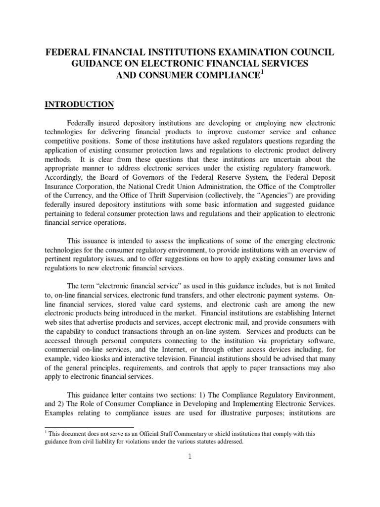 Federal financial institutions examination council guidance on