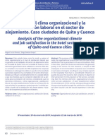 Análisis Del Clima Organizacional y La Satisfacción Laboral en El Sector Alojamiento. Caso Ciudades de Quito y Cuenca
