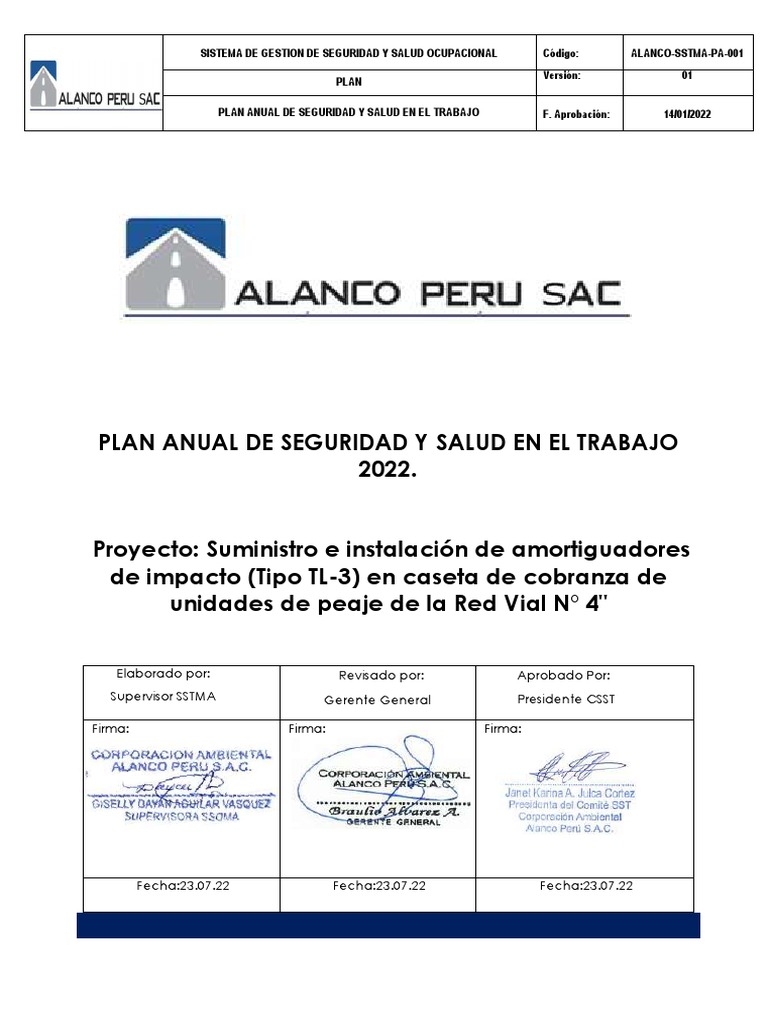 Plan Anual de Seguridad 2022 Alanco Perú | PDF | Seguridad y salud ...