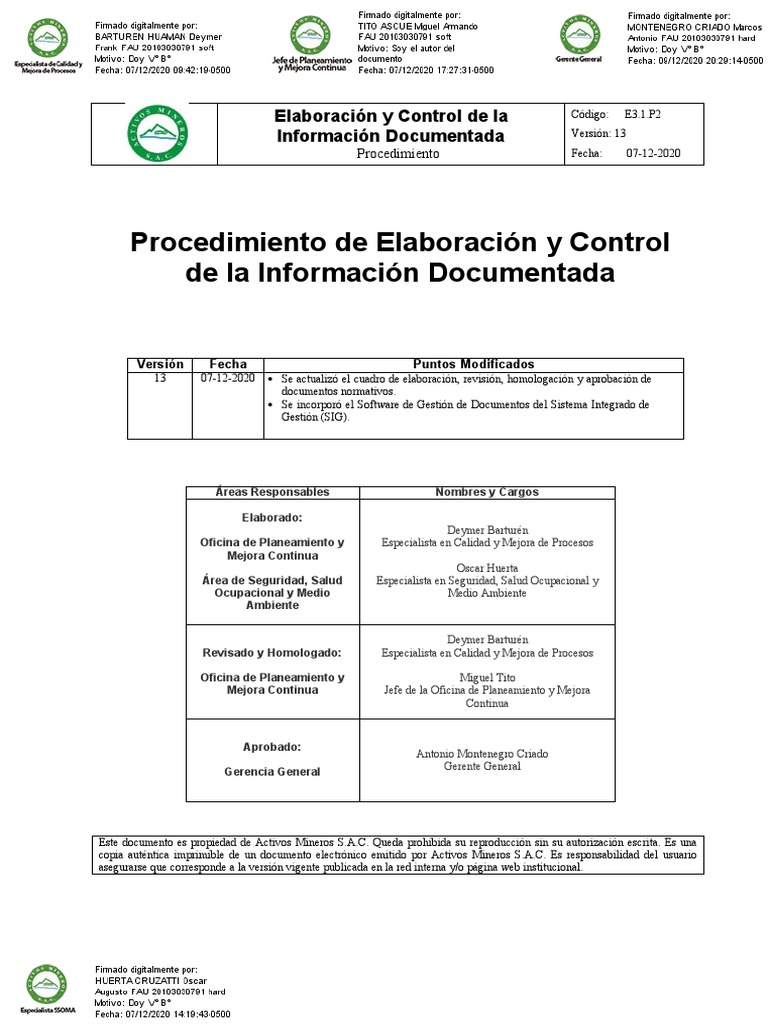 Procedimiento de Control Documental v13 | PDF | Planificación | Sistema ...