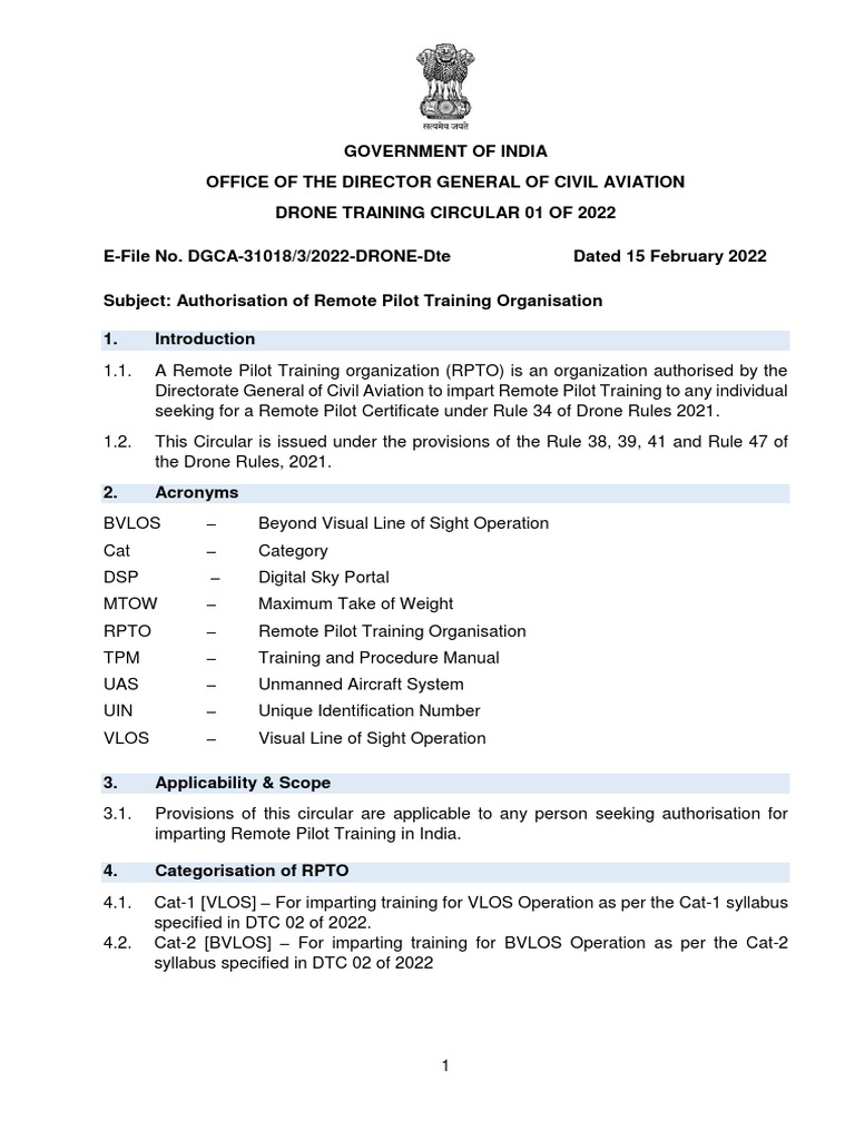 RPTO Authorization Guidelines in India | PDF | Unmanned Aerial Vehicle ...