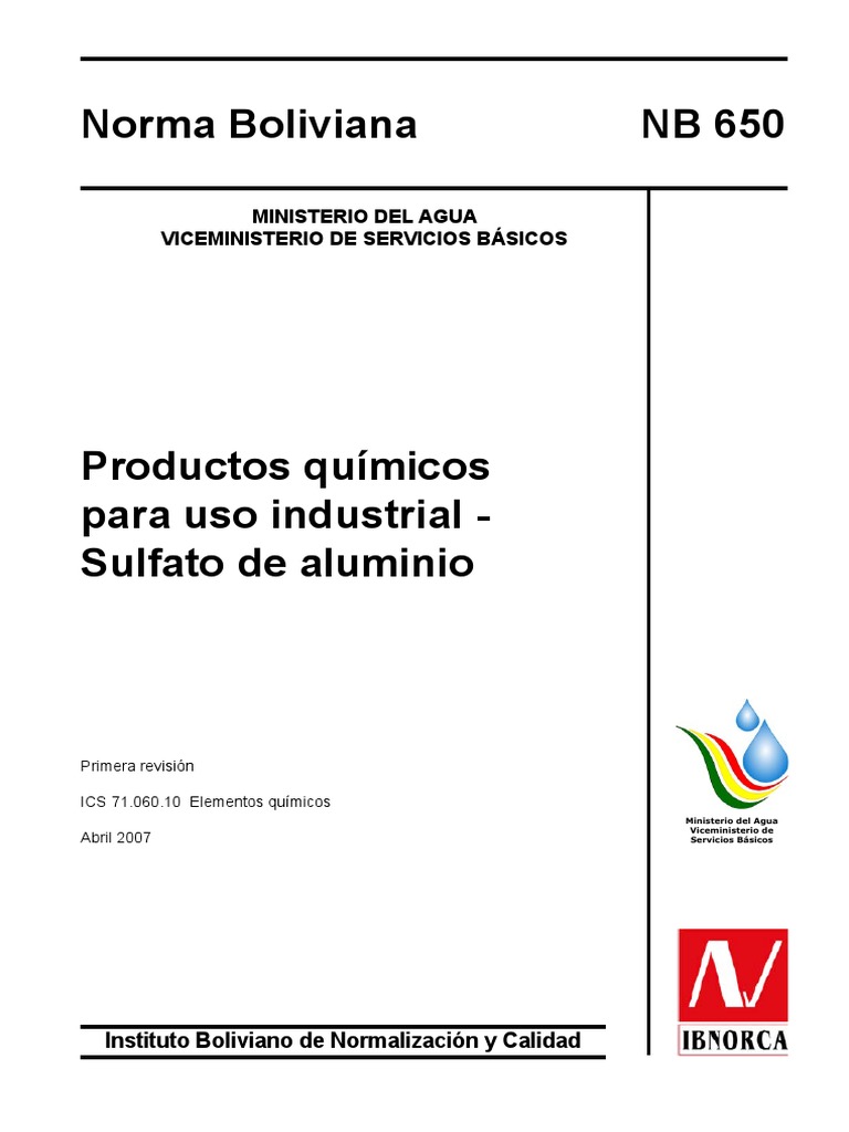 NB 650 Productos Químicos Sulfato de Aluminio | PDF | Aluminio | Ácido ...