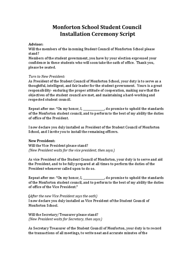 Installation Ceremony Script Student Council | PDF | Government
