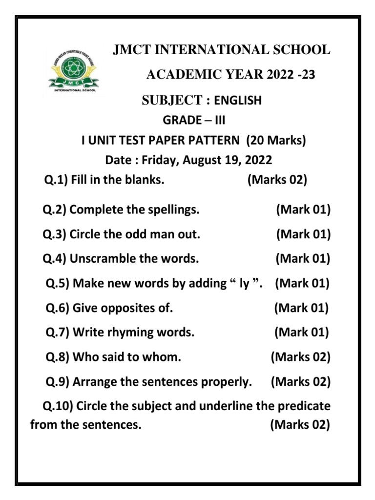 English Paper Pattern PDF