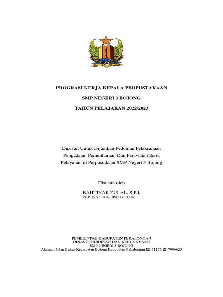 Program Kerja Tahunan Perpustakaan Smp Negeri 3 Bojong 2022 2023 Pdf