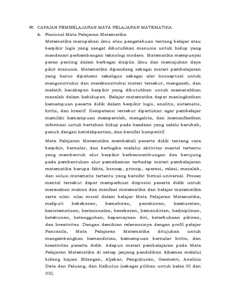 CP Mapel Matematika KL 1 SD VI (Fase A, B, Dan C) PDF