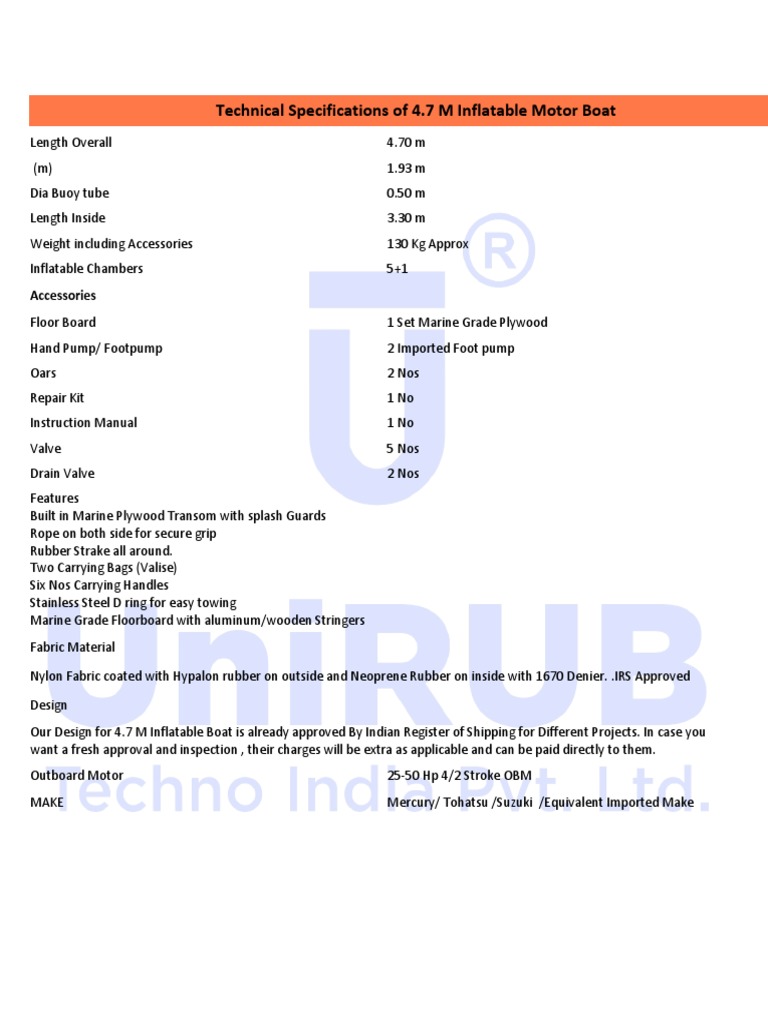 Inflatable Motor Boat Specifications | PDF | Manufactured Goods ...