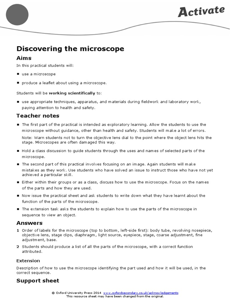 Discovering The Microscope Notes PDF Microscope Equipment