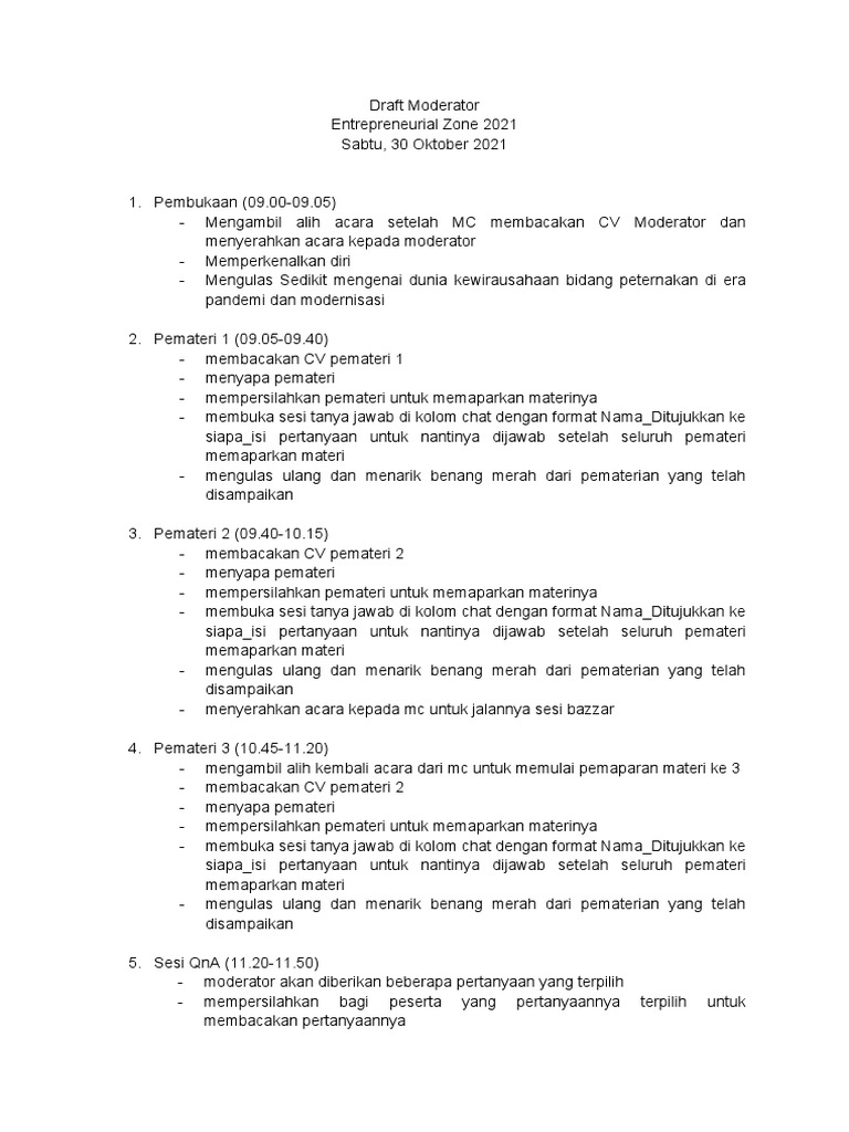 Moderator Acara Kewirausahaan 2021 | PDF