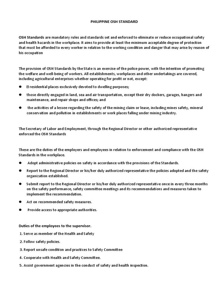 Philippine OSH Standards Overview | PDF | Occupational Safety And ...