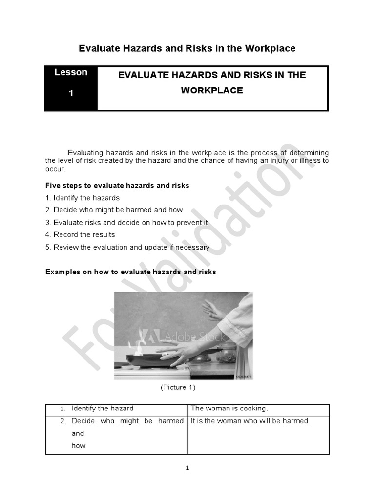 Evaluate Hazards And Risks In The Workplace Pdf Hazards Risk