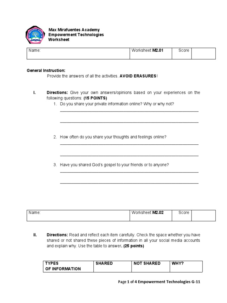 11 - 2 Emp. Tech. Worksheet CR | PDF | Social Media | Popular Culture ...