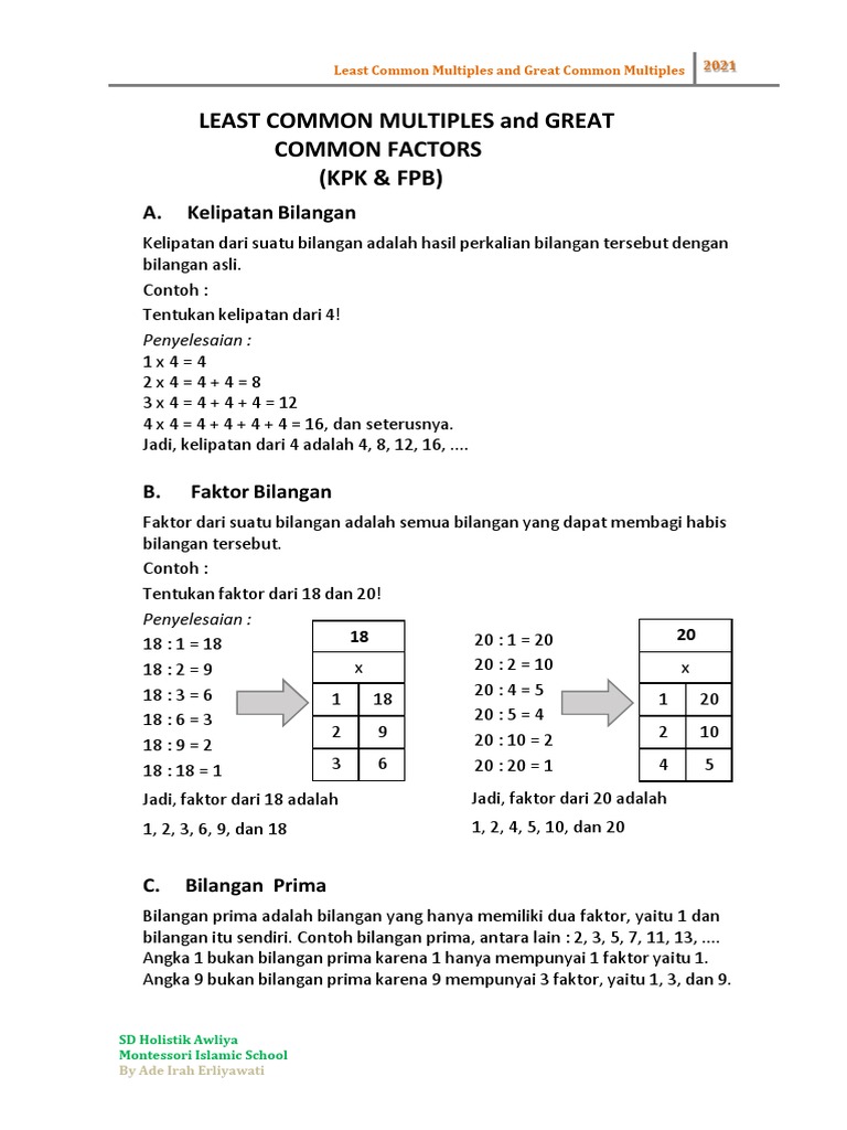 Least Common Multiples and Great Common Factors (KPK Dan FPB) | PDF