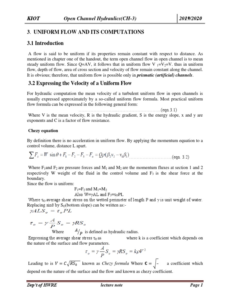 Lecturenote 2126628829open Channel Hydraulics Chapter Three Pdf