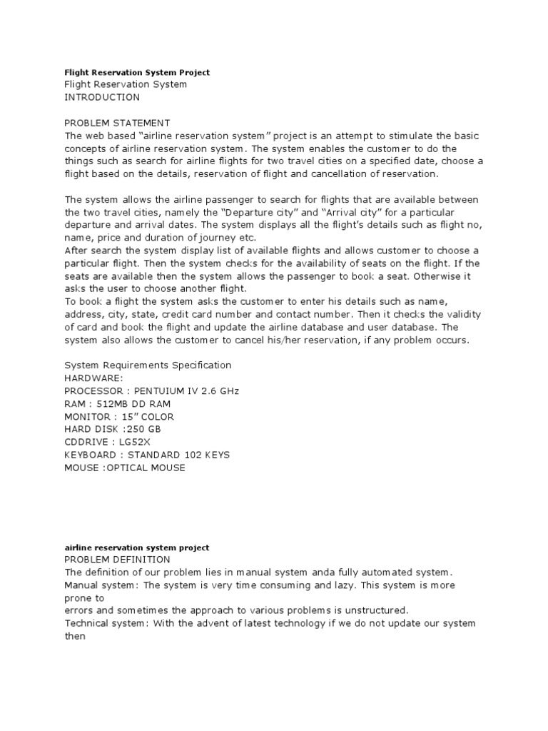 Flight Reservation System Project Pdf Feasibility Study Databases