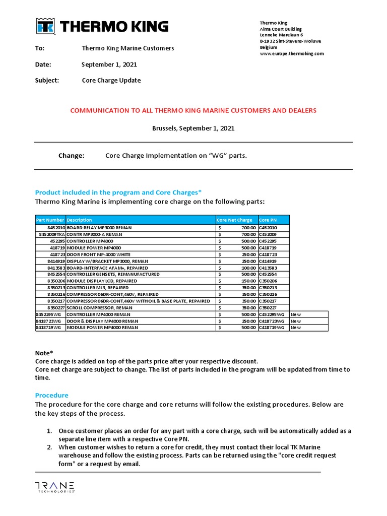 Core Charge Update for Marine Parts | PDF | Business