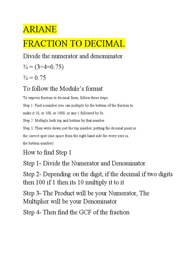 Fraction To Decimal and Vice Versa | PDF | Teaching Methods & Materials