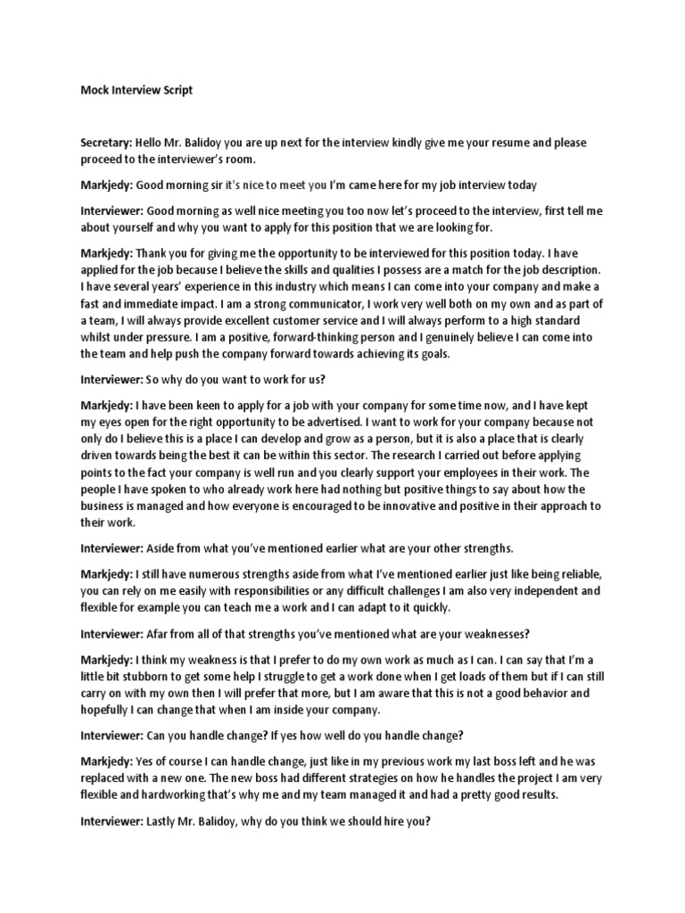 Mock Interview Script | PDF | Communication | Psychological Concepts
