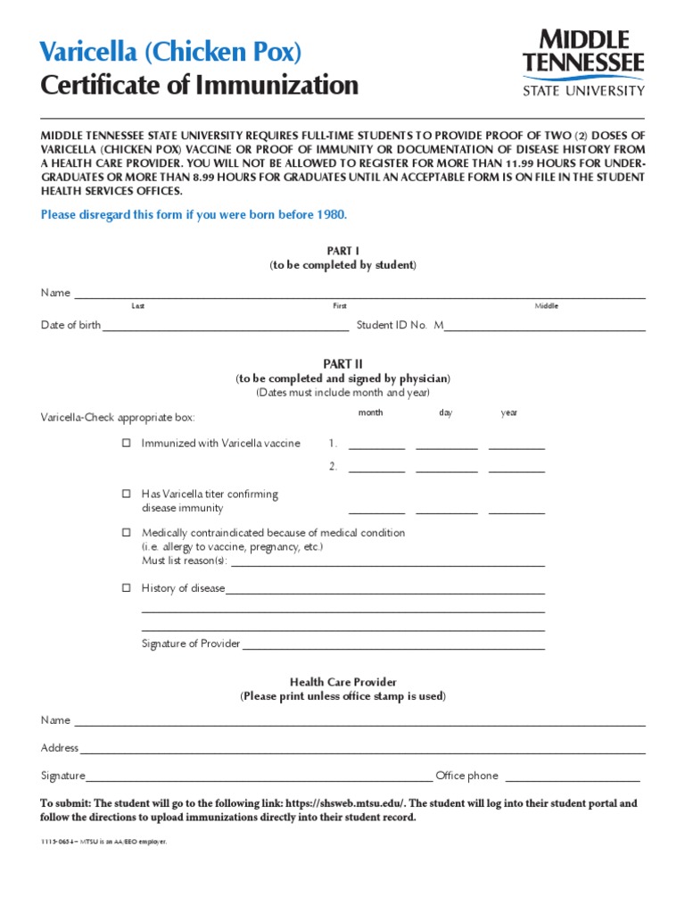MTSU Chicken Pox Immunization Requirements | PDF | Vaccines | Immunity ...