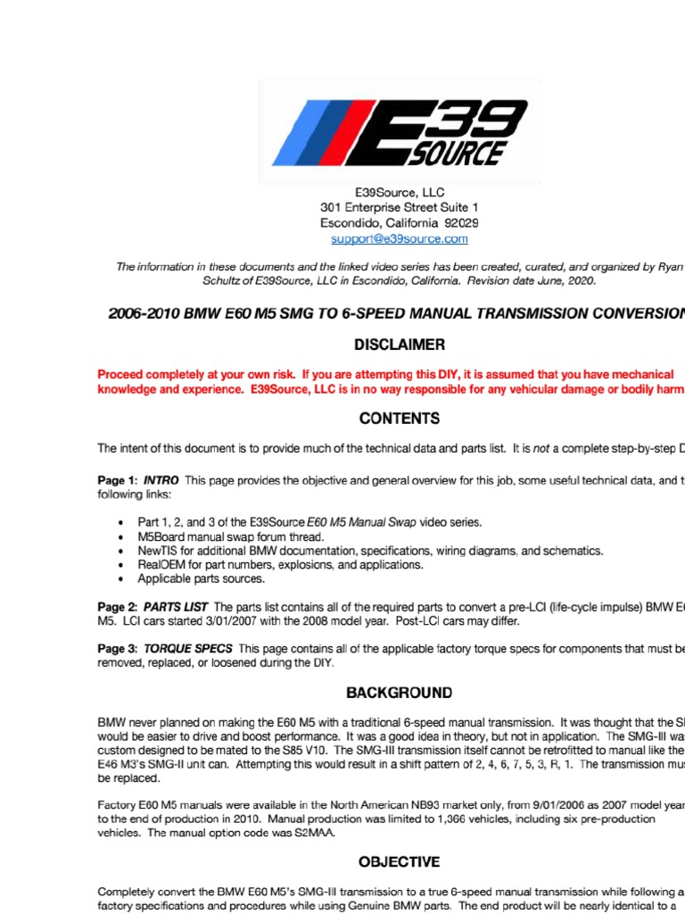 FS E60 M5 E63 M6 MANUAL TRANSMISSION CONVERSION KIT visual data 3
