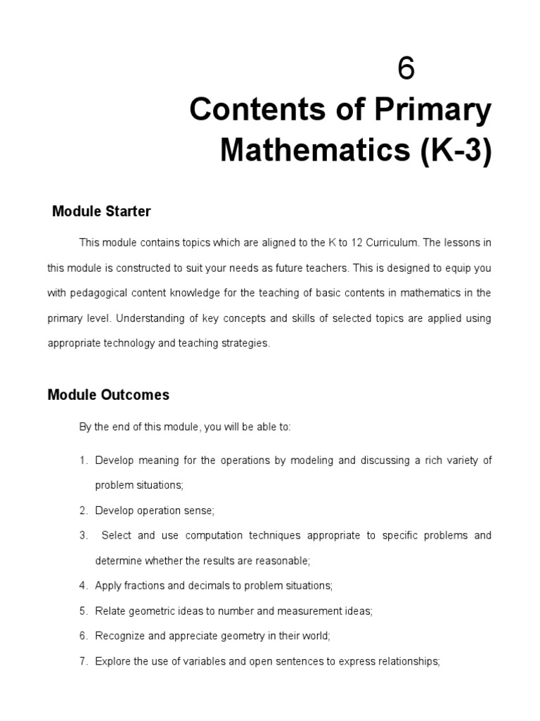 Primary Mathematics K-3 Curriculum Guide | PDF | Subtraction | Numbers