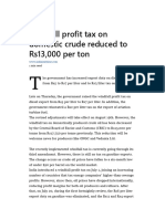 Windfall Profit Tax On Domestic Crude Reduced To Rs13,000 Per Ton