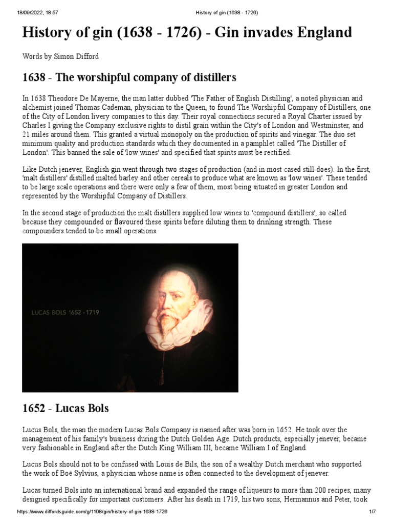 History of Gin (1638 1726) PDF Gin Alcoholic Drinks