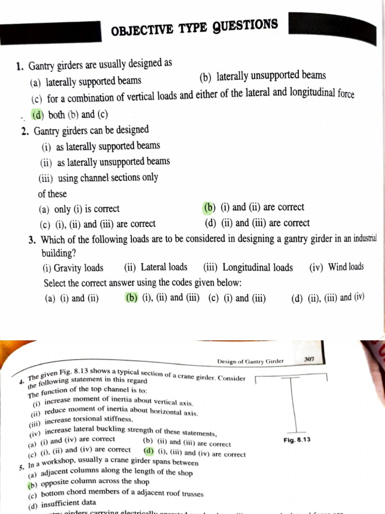 Design of Gantry Girder MCQ PDF Beam (Structure) Crane (Machine)