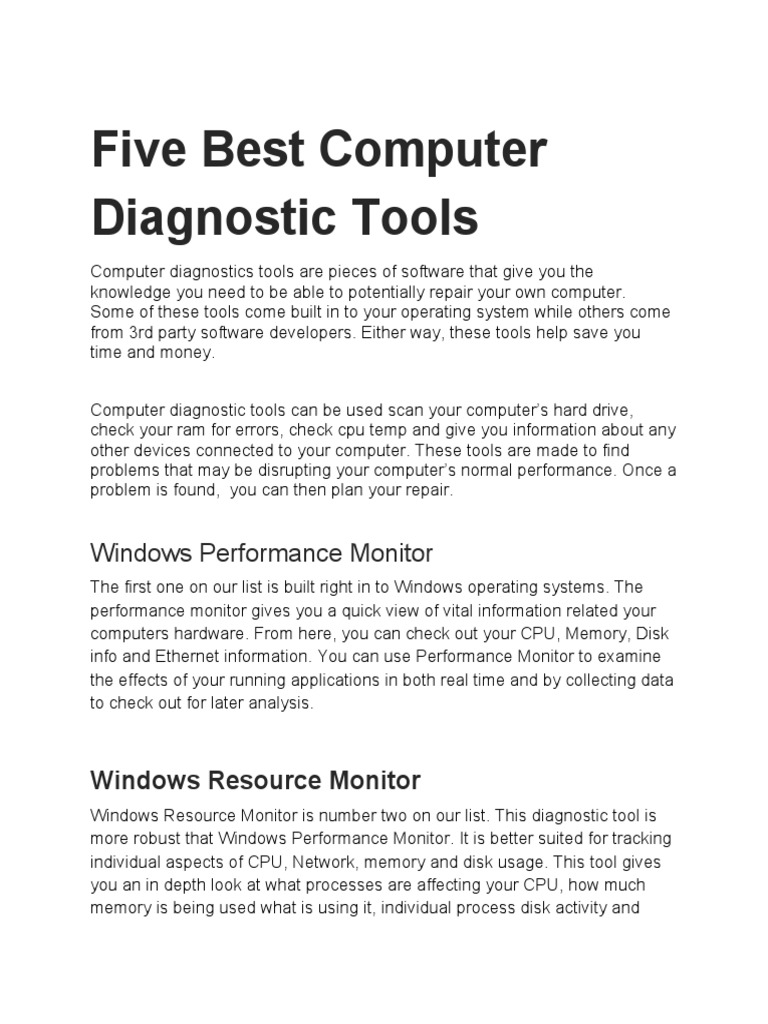 Five Best Computer Diagnostic Tools PDF Operating System Hard