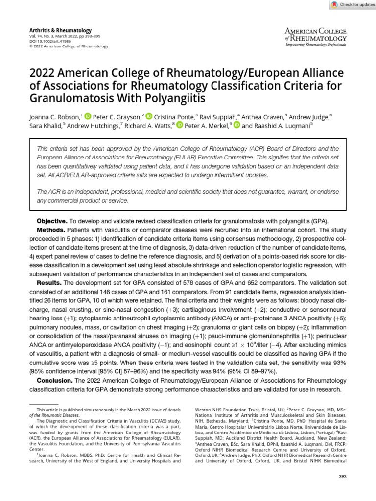 Granulomatosis With Polyangiitis Complete Article | PDF | Sensitivity ...