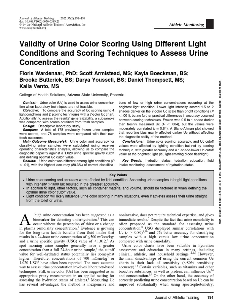 Validity of Urine Color Scoring Using Different Light Conditions and