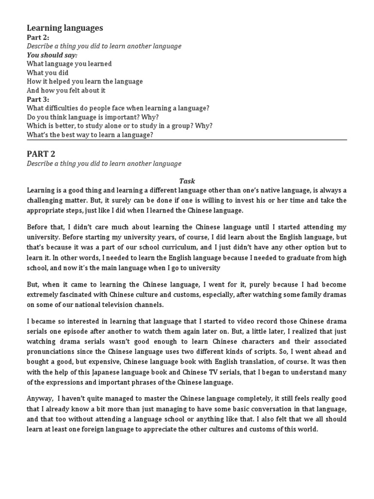 Describe A Thing You Did To Learn Another Language | PDF | Behavior ...