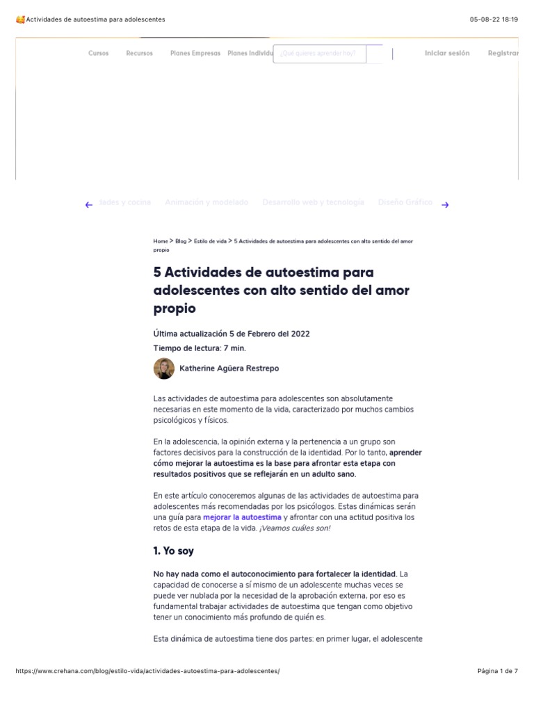 ? Actividades de Autoestima para Adolescentes | PDF | Autoestima | Amor
