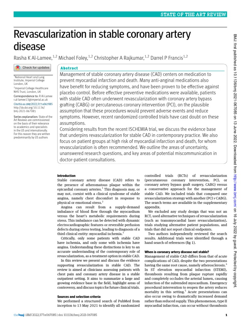 Revascularization in Stable Coronary Artery Disease Review BMJ | PDF ...