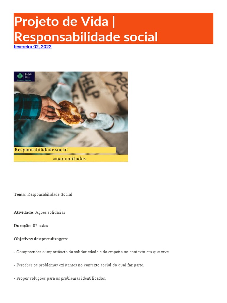 Projeto de Vida Responsabilidade Social | PDF | Psicologia | Empatia
