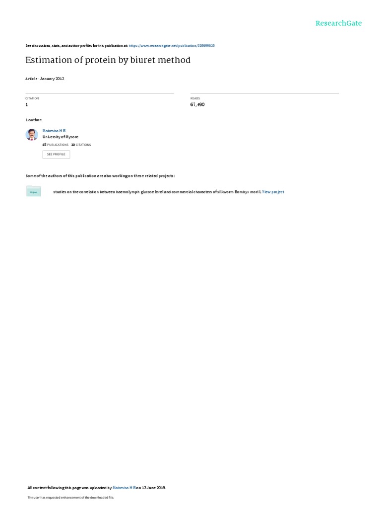 Estimate Protein Levels Using The Biuret Method Pdf Biochemistry