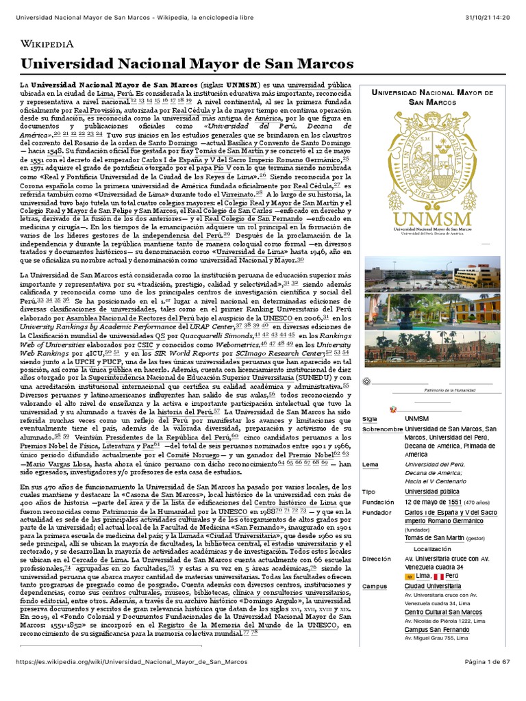 Universidad Nacional Mayor de San Marcos Actual PDF Universidad