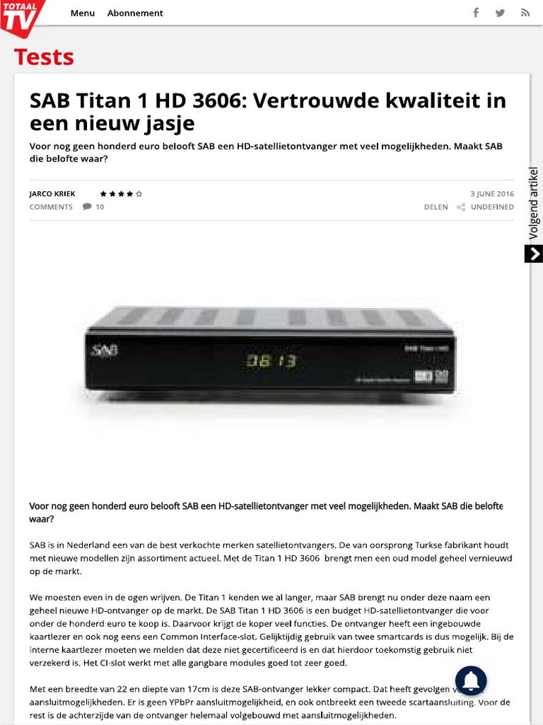 Art - Sat - SAB Titan 1 HD 3606 Vertrouwde Kwaliteit in Een Nieuw Jasje ...