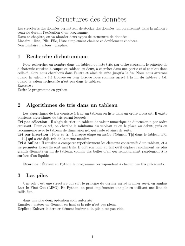 Structures de données en Python | PDF | Informatique | Informatique ...