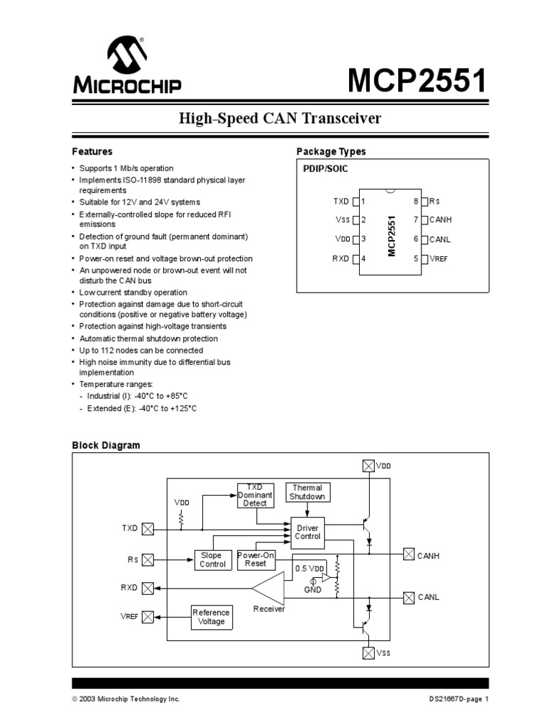 HighSpeed CAN Transceiver Features Package Types PDF Electrical