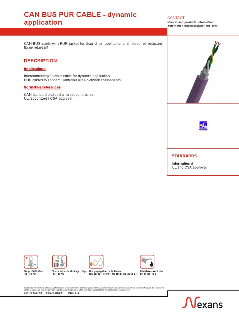 Nexans CAN BUS PUR CABLE Dynamic App... | PDF | Câble coaxial ...